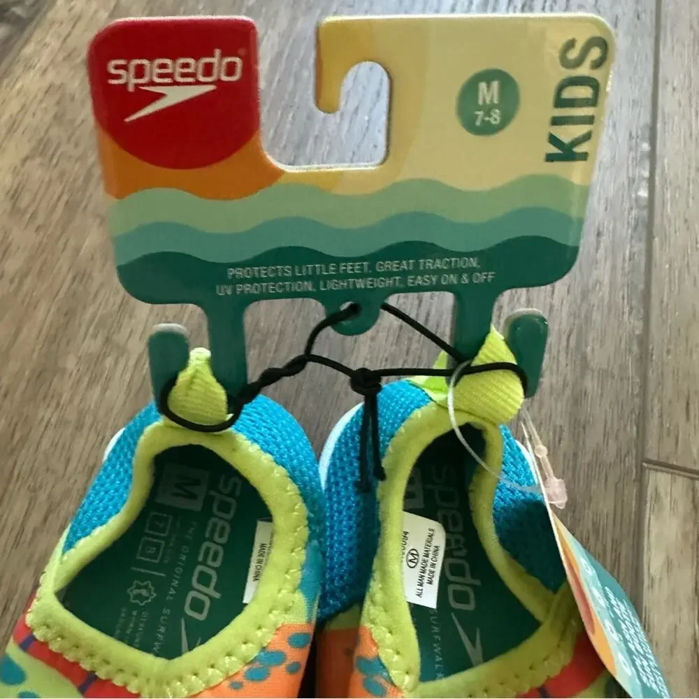 NEW!! Speedo Kids Water Shoes, Orange and Blue, Dinosaur, Size 7/8